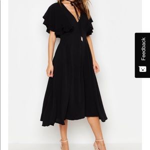 Ruffle Angle Sleeve Back midi dress